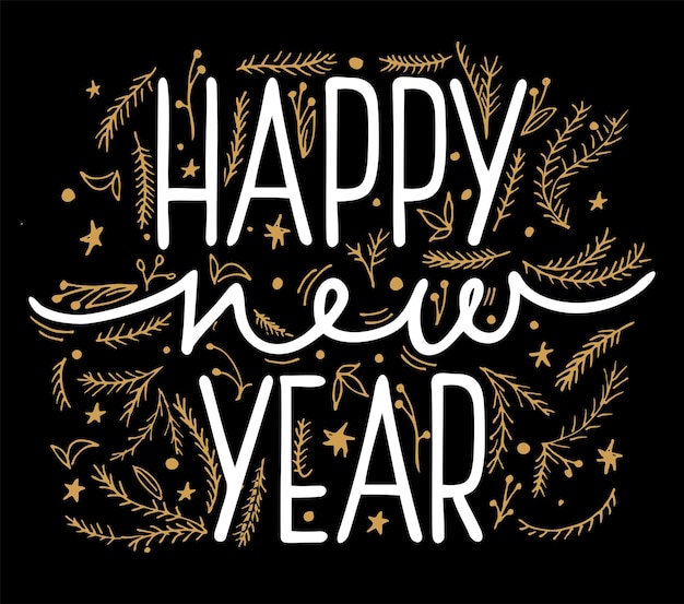 Vector happy new year vector illustration for banner flyer and greeting card white lettering inscription