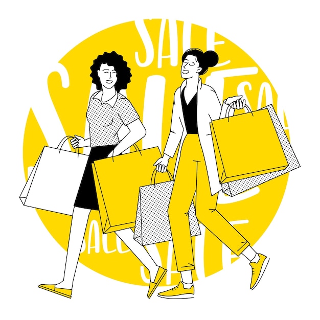 Vector happy shopping activity