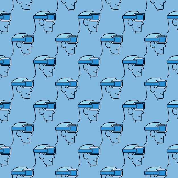 Vector head with fpv drone goggles vector concept blue seamless pattern