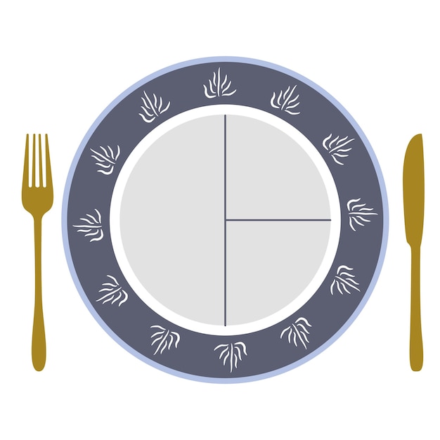 Vector a healthy plate template with a fork and knife next to it