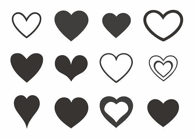 Vector heart doodle silhouette collection