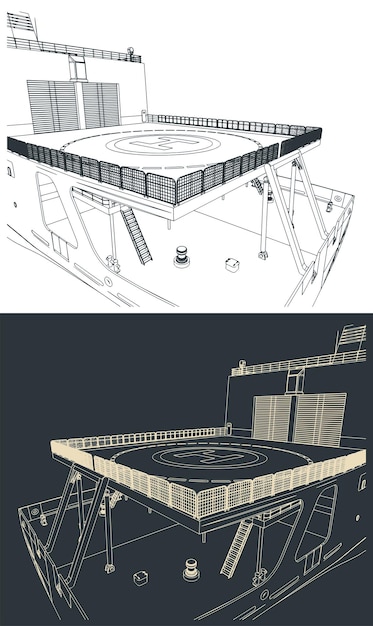 Vector helipad on an research expedition ship closeup