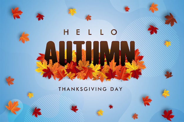 Vector hello autumn. thanksgiving day concept