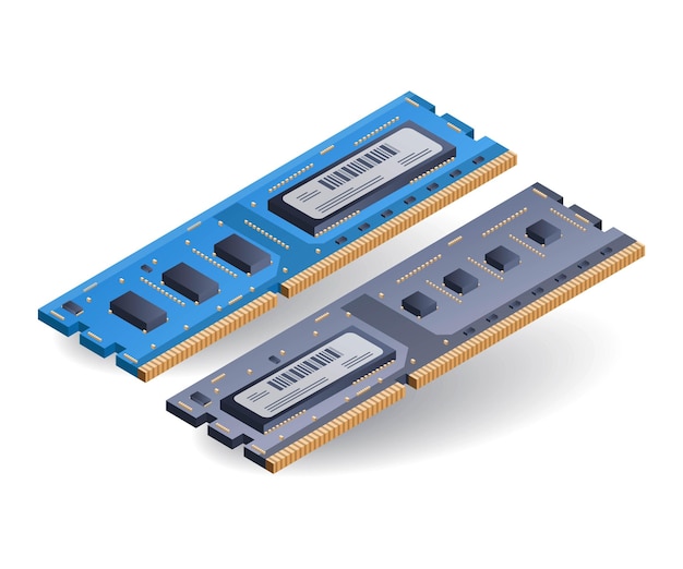 Vector high speed computer ram memory flat isometric 3d illustration