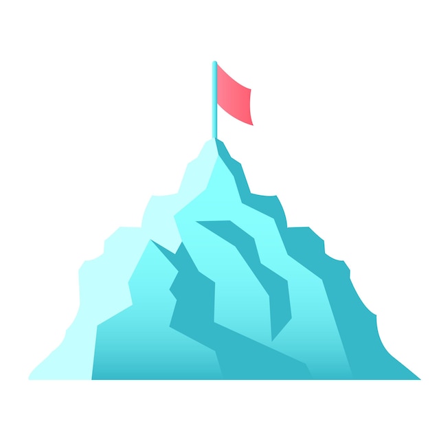 Vector highest mountain peak with flag vector design element