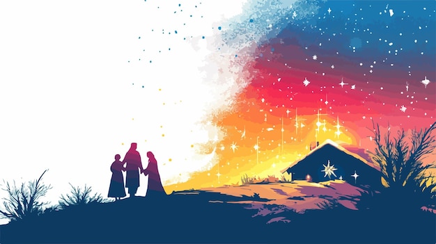 Vector holy family christmas night vector illustration