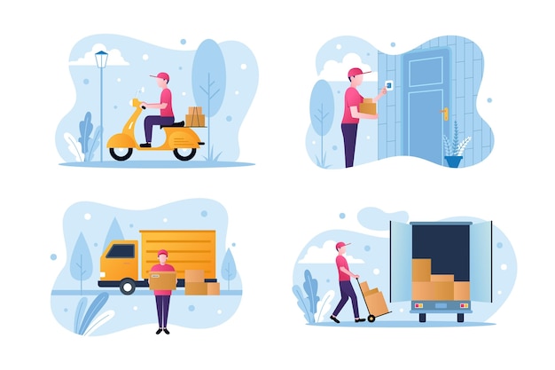 Vector home delivery worker collection