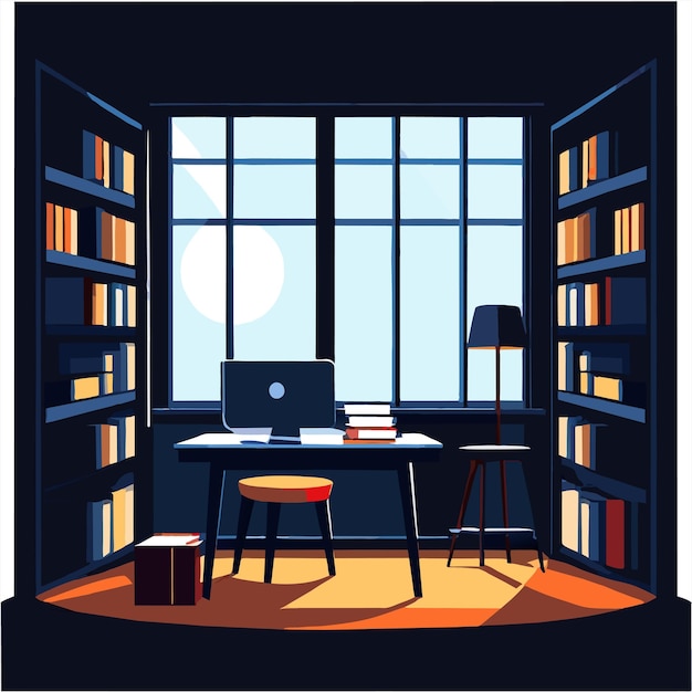 Vector home study room with books vector illustration