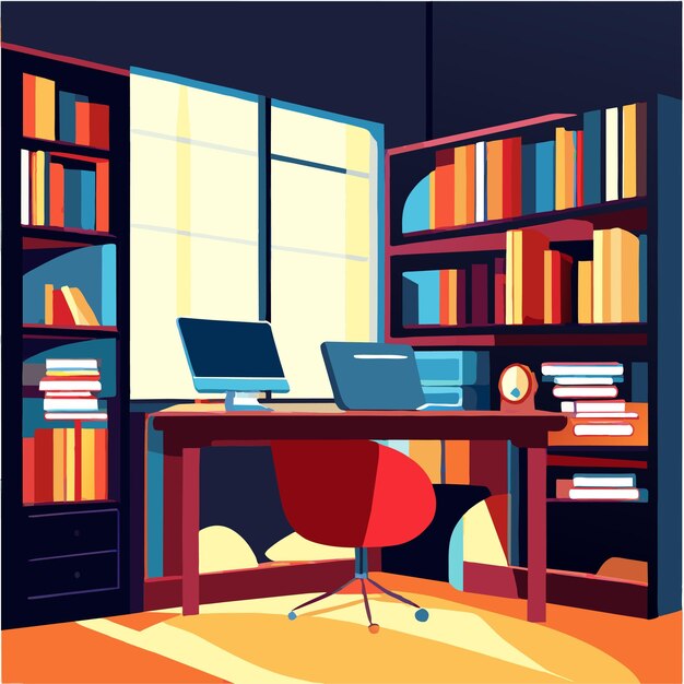 Vector home study room with books vector illustration