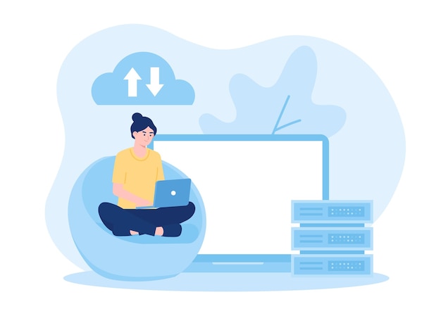 Vector hosting technology server maintenance service database storage programming concept flat illustration