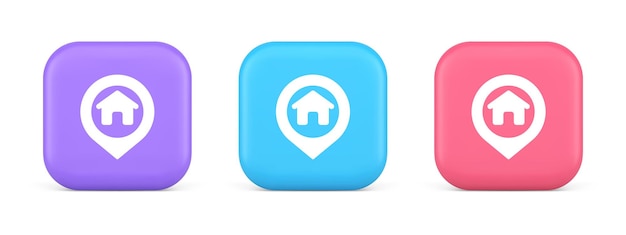 Vector house map pin location button navigation panel web app gps network pointer 3d realistic icon