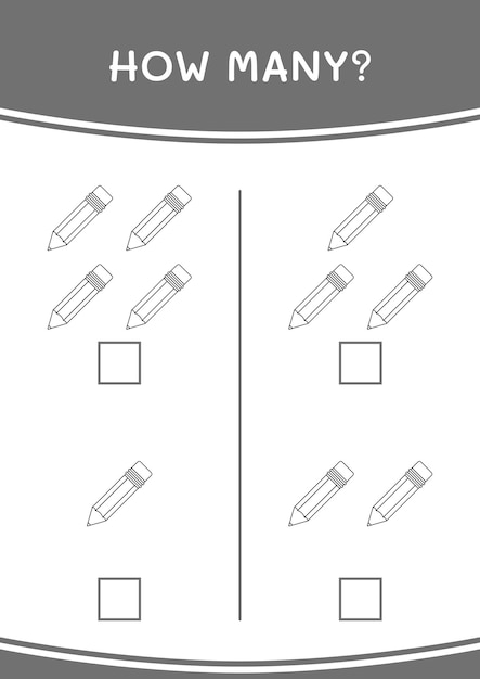 Vector how many of pencil game for children vector illustration printable worksheet