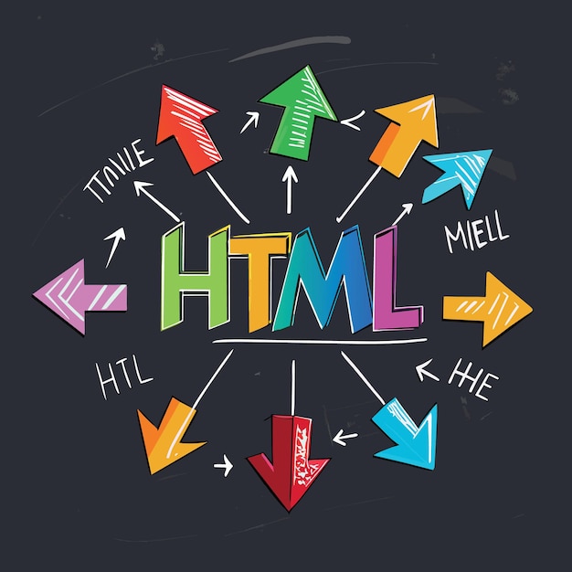 Vector html coding language programming for website blog and seo concept multi color arrows pointing to