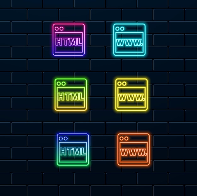 Vector html html code on computer screen neon style html concept colorful icon programming page icon illust