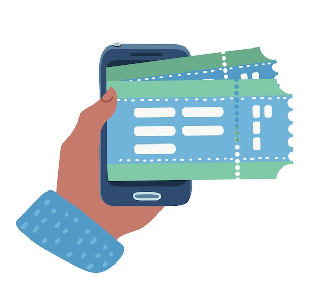 Vector a human hand mobile phone and tickets