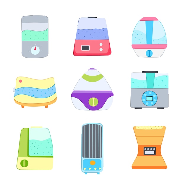Vector humidifier air set cartoon vector illustration
