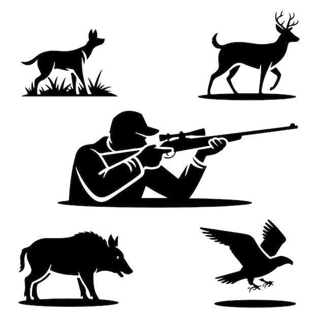 Vector hunter and wildlife silhouettes