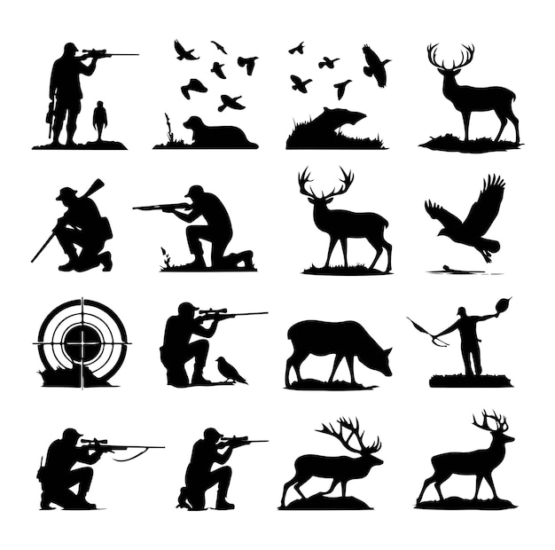 Vector hunting man silhouette illustration set vector