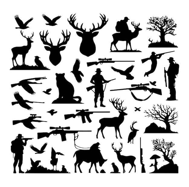 Vector hunting man silhouette illustration set vector