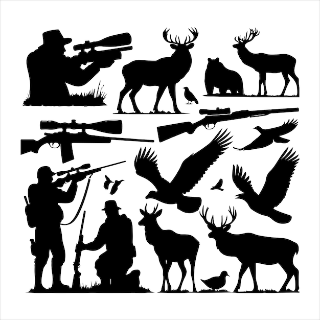 Vector hunting man silhouettes vector illustration