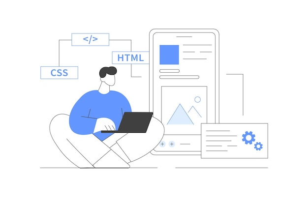 Vector hybrid mobile app development web developer programmer technology modern abstract vector