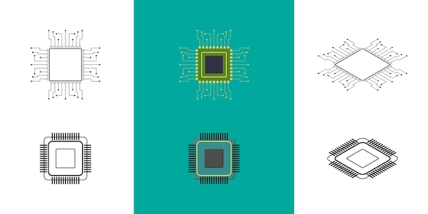Vector ic circuit board icon set technology semiconductor industry concept