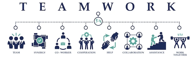 Vector icon of team synergy co worker cooperation help collaboration assistance and work together