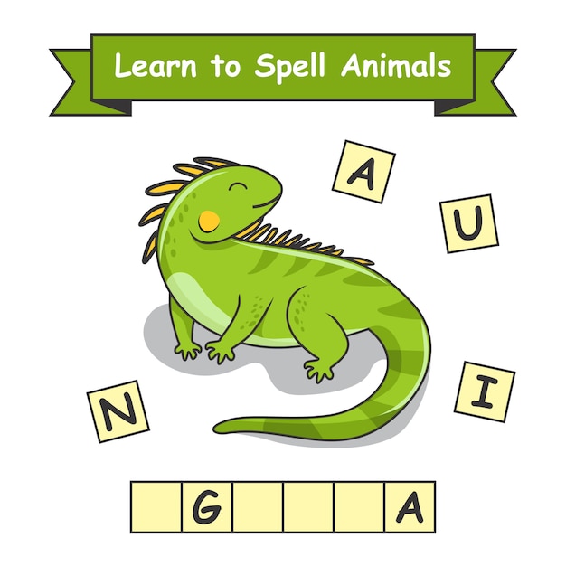 Vector iguana learn to spell animals