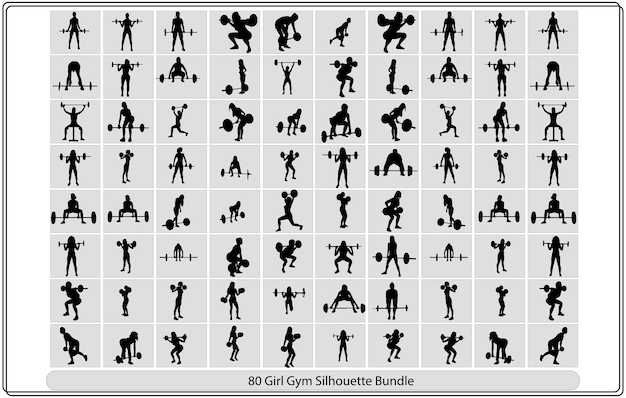 Vector illlustration of female silhouette in different poses working out