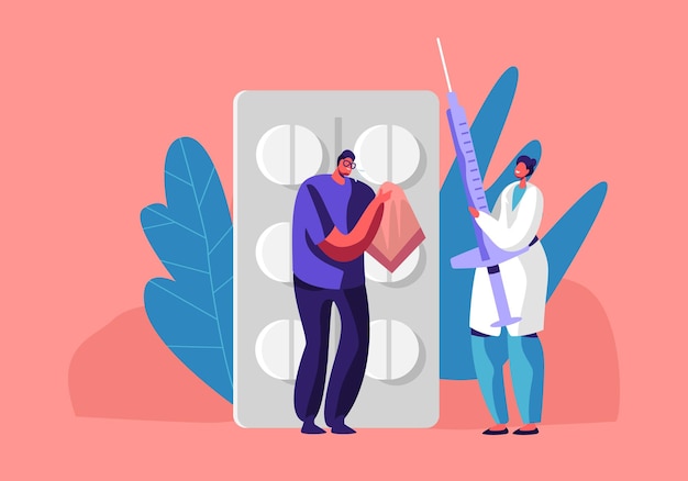 Vector illness or sickness concept cartoon flat  illustration