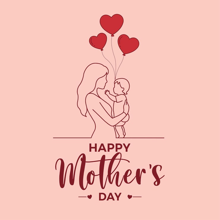 Vector illustration celebrating mothers day with a mother and child holding balloons