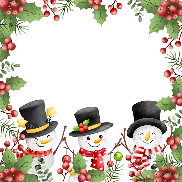 Vector illustration christmas frame with snowman