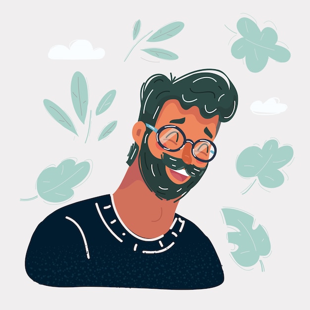 Vector  illustration of close up portrait of attractive beared male face.