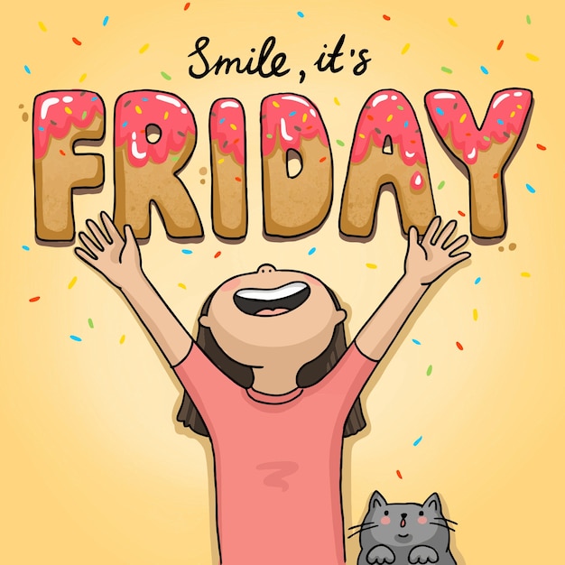 Vector illustration it's friday funny girl with a cat