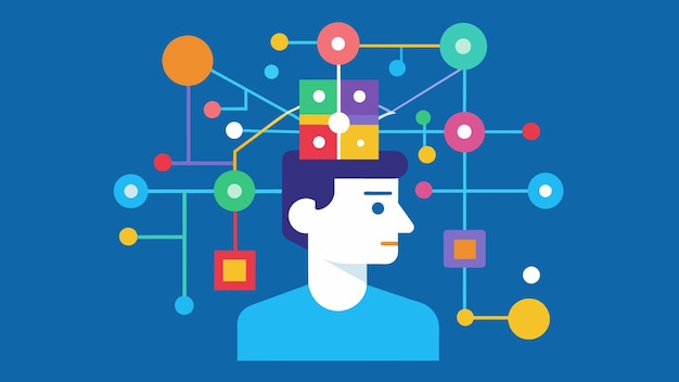 Vector an illustration of a programmers mind as they try to untangle a web of complex algorithms and data