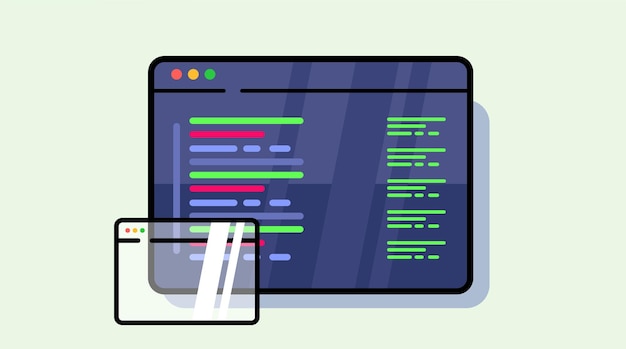 Vector illustration of a programming and coding screen displaying app development interface