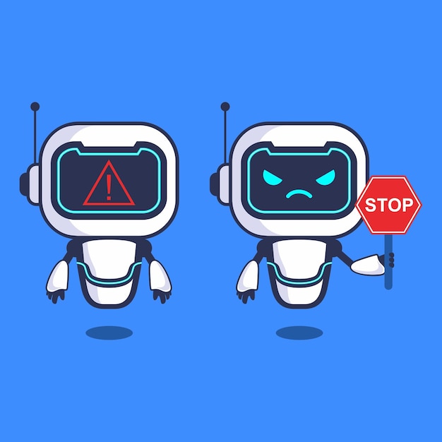 Vector illustration stop dangerous robot character vector technology