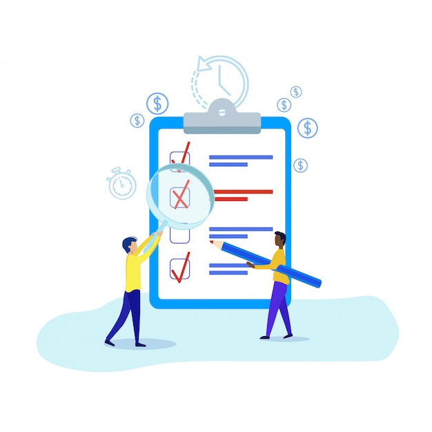 Vector illustration with checklist and characters