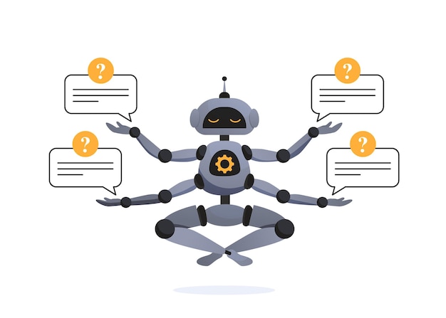 Vector illustrations concept customer and operator, online technical support 24-7 for web page. artificial intelligence ai. technology working with smart brain computer and machine connecting device.