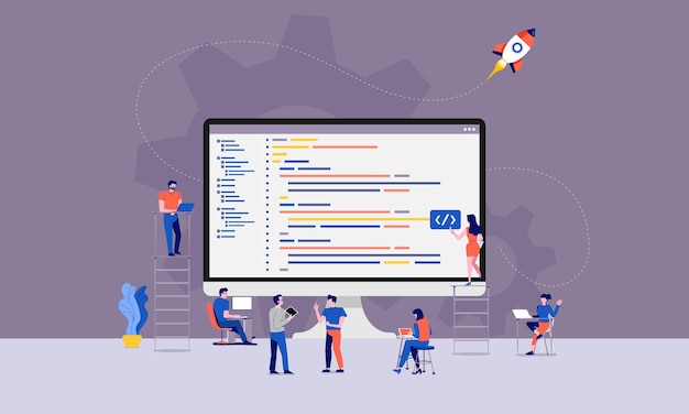 Vector illustrations design developer or programmer development code and website