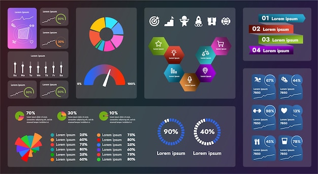 Vector the image shows a modern user interface that includes a variety of controls such as buttons navigation menus and dashboards the interface design is made in a futuristic style