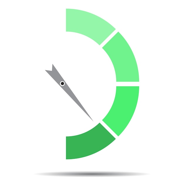 Vector indicator green with pointer needle index pointer arrow and car indicator measure spectrum pointer power panel vector flat design illustration