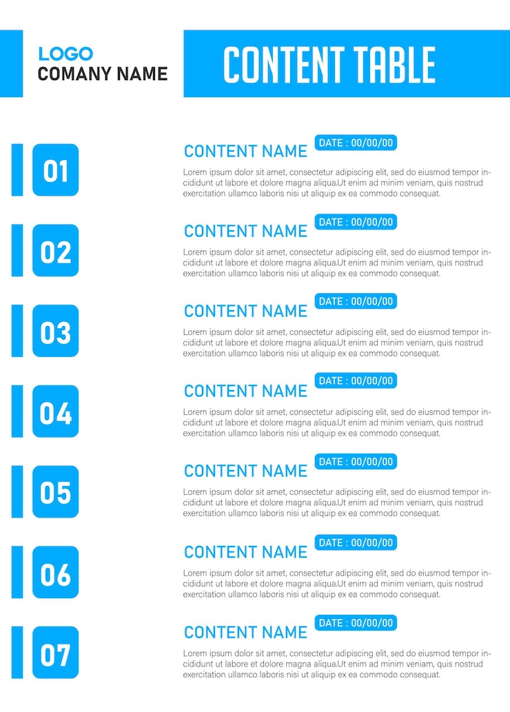 Vector infographic business content table option presentation element template design report style row step