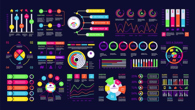 Vector infographic dashboard. graphic charts, finance diagrams. web data graphs and ui interface elements. modern statistic for presentation vector set. infographic diagram, chart finance illustration