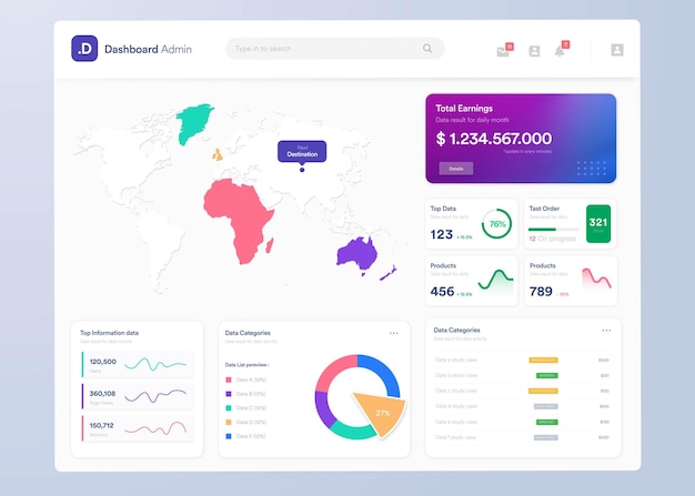 Vector infographic dashboard ui design with graphs charts and diagrams web interface template ui ux