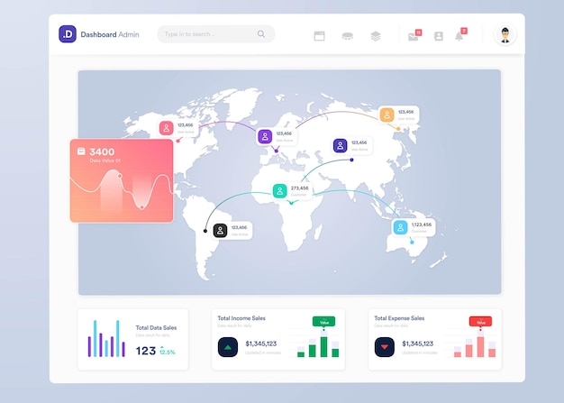 Vector infographic dashboard ui design with graphs charts and diagrams web interface template ui ux