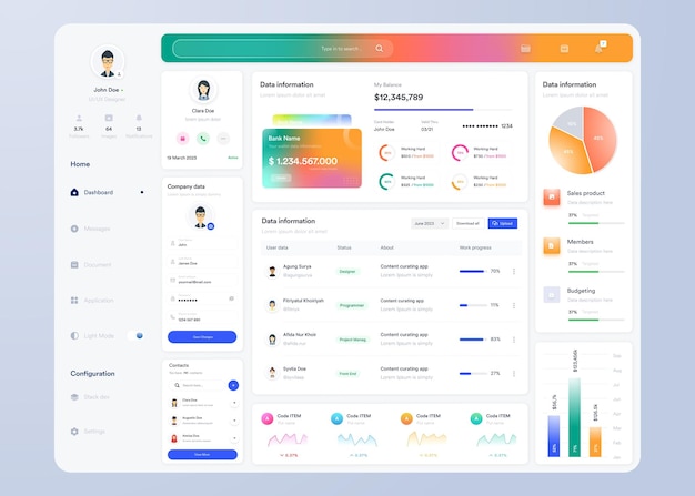 Vector infographic dashboard ui design with graphs charts and diagrams web interface template