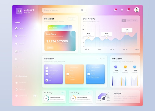Vector infographic dashboard ui ux design with graphs charts and diagrams web interface template for bus
