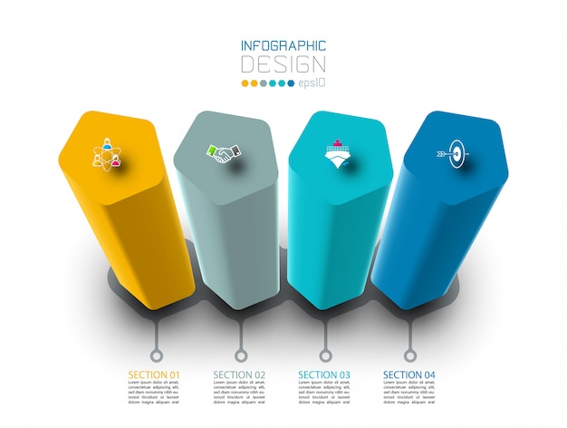 Vector infographic label design with pentagon columns design.