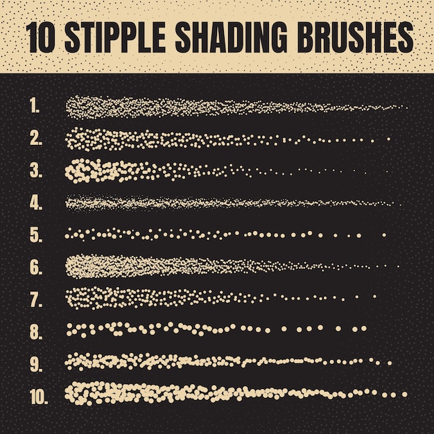 Vector ink scatter brush stipple drawing and texturing fading gradient stippling dotwork drawing shading